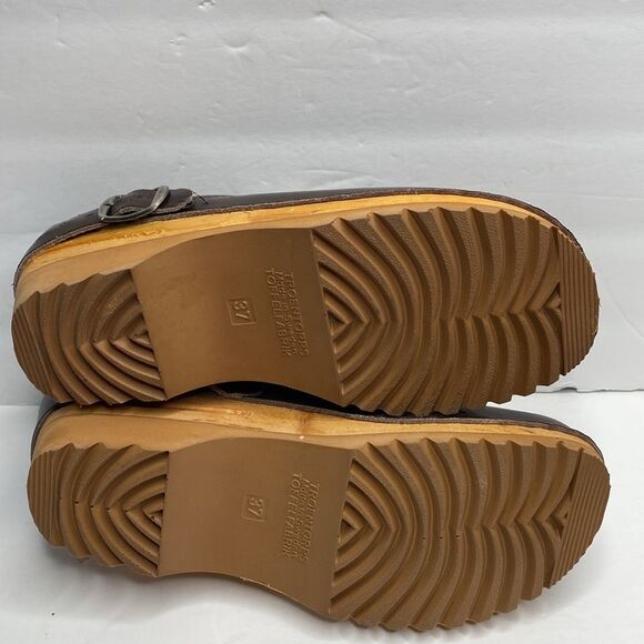 Troentorp Made In Sweden Brown Wooden Heel Embroidered Mule Clogs - Picture 8 of 11